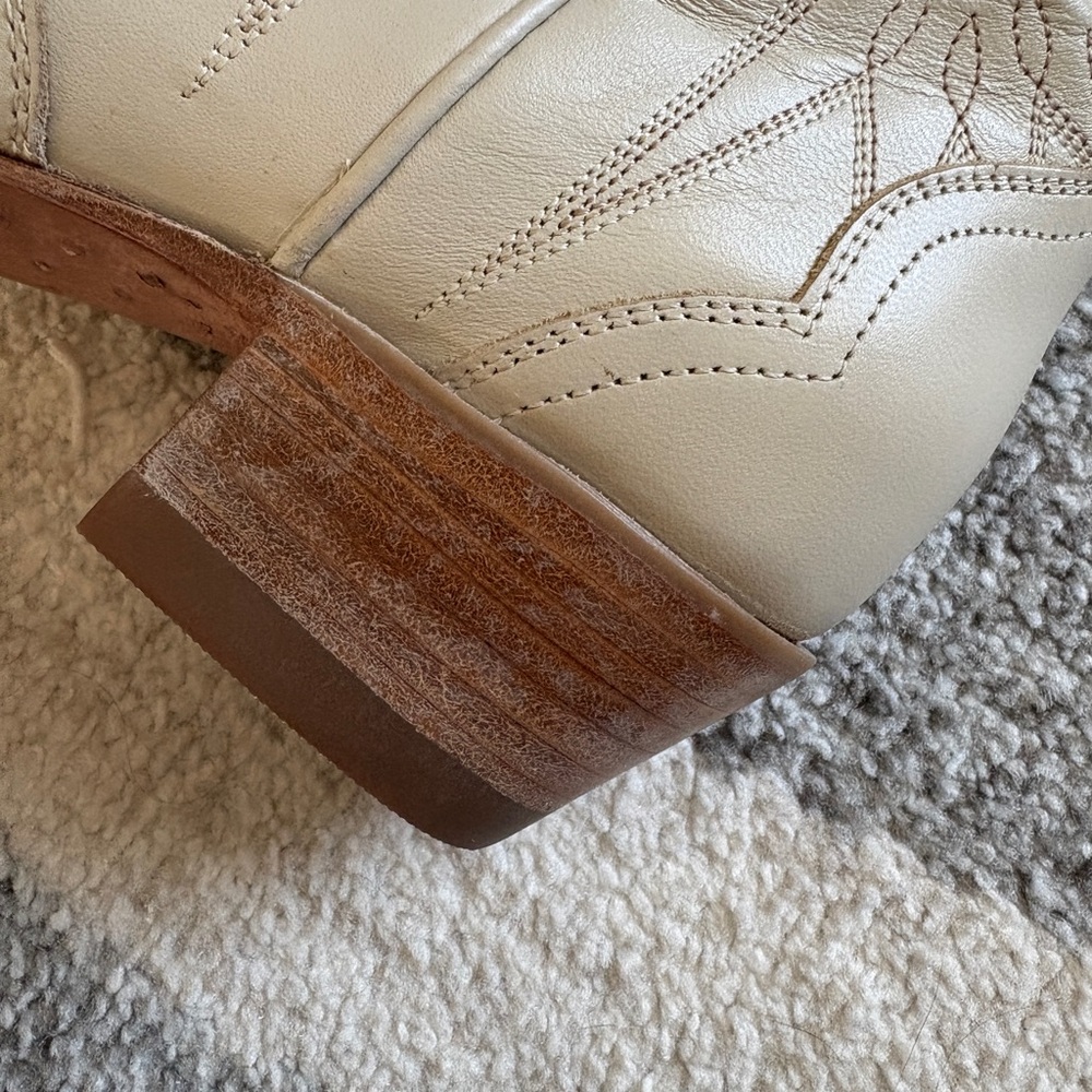 Tecovas Cream Western Ankle Boots - Pointed Toe, Stacked Heel - Picture 2 of 8